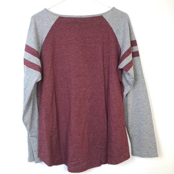 Locryz Long Sleeve Raglan Merry Christmas Y'all T-Shirt Maroon Gray Medium - Picture 3 of 4